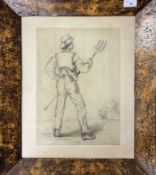 Attributed to Thomas Sword Good RA (British, 19th century), pencil study of a farm worker with