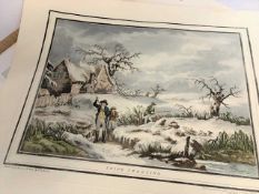 Folder containing 15, 19th century, hand coloured engravings / etchings including: Thomas