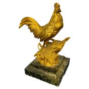 French gilt bronze model of a cockerel astride the French flag and arms