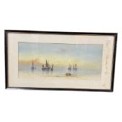 British School, 20th century, estuary shipping scene, watercolour, 17x7.5ins, mounted, framed and