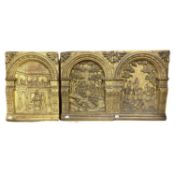 Set of six antique carved and gilded wood panels decorated with biblical scenes each approx 34 x