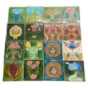 Quantity of late 19th Century Art Nouveau tiles with various coloured designs (16)