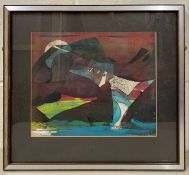 Dorothy Ransome (British, 20th century), abstract mixed media, signed, 9.5x11ins, mounted, framed