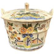 Delft butter tub and cover with polychrome design