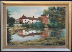 Gerald Hodgson (British, 20th century) 'Sproughton Mill and River Gipping', oil on board,15x23ins,