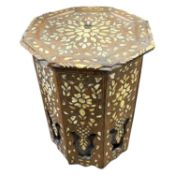 Anglo Indian hardwood and shell inlay octagonal occasional table decorated with floral design,