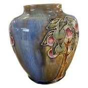Mid 20th Century Doulton Lambeth vase with tube lined decoration of trees and fruit (chip to base)