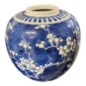 Chinese porcelain jar, the blue ground with Prunus decoration, 20cm H