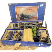 Hornby clockwork train set, engine number 2728 with tender and carriages and track, all in