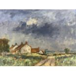 Martin Walton (British, 20th century), cottage in a landscape, oil on board, unframed.