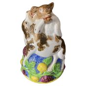 Unusual Maiolica game cup with fox and duck and fruit decoration