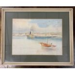 British, 20th century, shipping / coastal scene, watercolour, mounted, 9.5x13.5ins, framed and