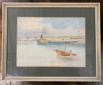 British, 20th century, shipping / coastal scene, watercolour, mounted, 9.5x13.5ins, framed and