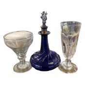 Pan top 19th Century rummer together with a further cordial glass and wrythen shaped decanter and