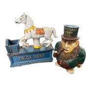 Reproduction money box entitled Trick Pony and further box marked Trans Vaal