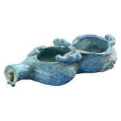 Chinese pottery brush washer, Gourd shape with applied decoration, 20cm long