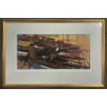 H.J. Jackson R.E. S.W.E. (British, b.1938), Slipway Boats, linocut, signed, numbered (6/150), framed