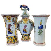 Pair of Dutch delft vases late 19th/early 20th Century with polychrome decoration featuring
