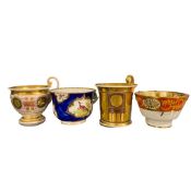 Group of continental and English porcelain cups, 19th Century, including a French Empire style