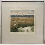 Robert R.Greenhalf (British, 20th century) 'Norfolk Reed Marsh' hand coloured woodcut, limited