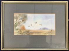 Brian E.Day "English Partridge over the fields", watercolour, signed (including verso in ink),
