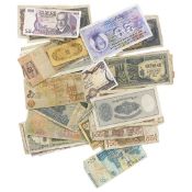 A mixed lot various world banknotes to include USA dollars mostly very worn condition.
