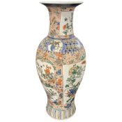 Large Chinese porcelain vase, the ovoid body with polychrome designs of flowers and insects with