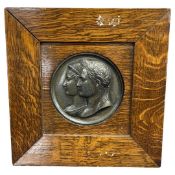 Bronze medallion of Napoleon Marie Louise, stamped Andrieu Fecit in oak frame