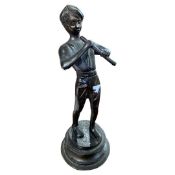 Spelter model of a musician on circular base