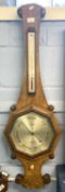 West, London Victorian barometer and thermometer combination, set in a polished oak frame, 102cm