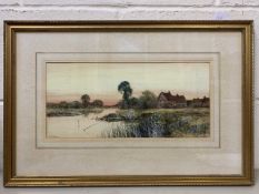 Frederick Gordon Fraser (British, 20th century), Fen scene by riverbank, watercolour, signed,