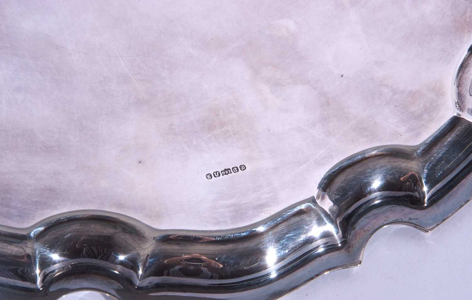 Mid-20th century silver plated presentation tea tray of circular form with 'Chippendale' rim and - Image 4 of 4