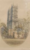 Henry G.Walker (British, 20th century) 'Westminster Abbey, from Dean's Yard.' etching, limited