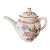 Lowestoft porcelain teapot with polychrome decoration of flowers