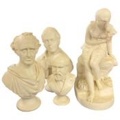 Group of Parian wares including a bust designed by Martin Milmore, a further large figure of a young