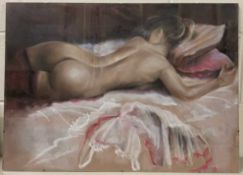 Wanda Adamczyk (Polish, contemporary), a female nude study, pastel on pastel paper, signed,