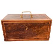 19th Century mahogany tea caddy, interior with two compartments with inlay and centre compartment