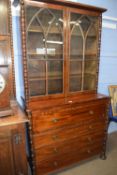 Georgian mahogany secretaire cabinet the top section with arched glazed doors over a base with