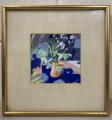 R.King RA (British, 20th century), still life with flowers, acrylic, initialled to lower right,