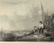Arthur Wilmore (British, 20th century), 'Fisher-Boys: Coast of Norfolk', engraving, 8x10ins framed