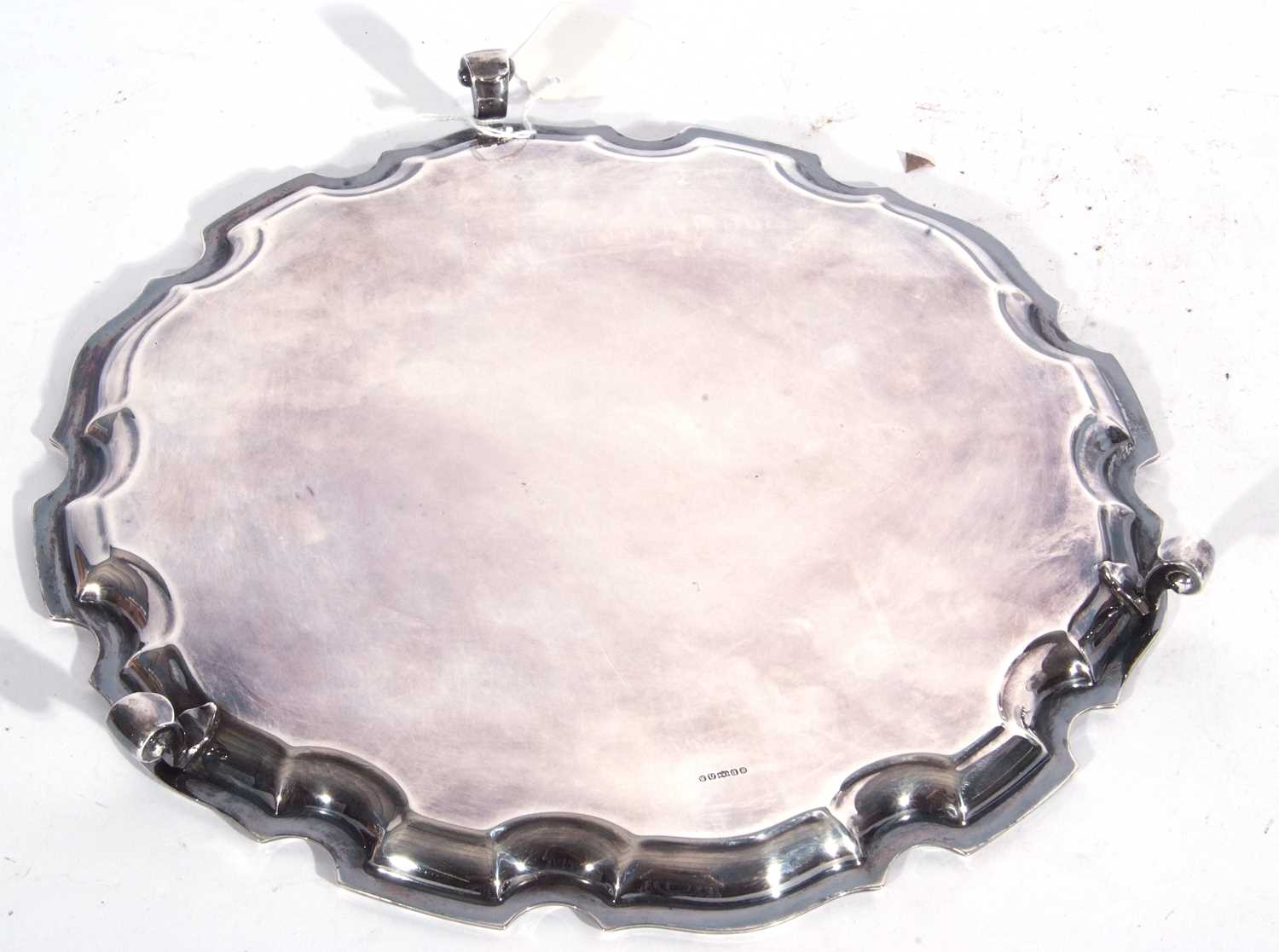 Mid-20th century silver plated presentation tea tray of circular form with 'Chippendale' rim and - Image 3 of 4