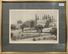 Attributed to Rachel Ann Le Bas (British, 20th century), 'Proveneal Farmstead', etching with