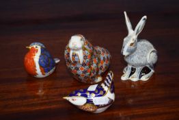 Group of four Royal Crown Derby paperweights including Starlight Hare
