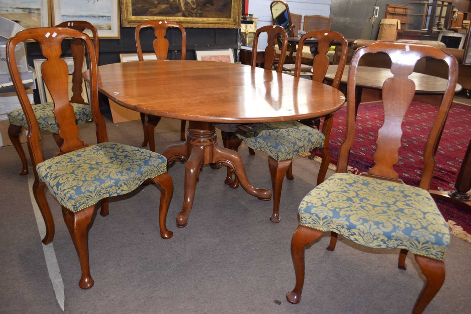 Bylaw of Norwich reproduction oval pedestal dining table and six accompanying cabriole legged chairs - Image 2 of 2