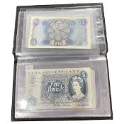 Queen Elizabeth II - Album of £5 notes and others to include AK47 serial number
