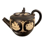 Group of ceramics including black basalt type teapot, pearlware jug and a vase
