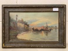 Continental school, 20th century, estuary shipping scene, oil on board, 8x13.5ins, framed.