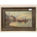 Continental school, 20th century, estuary shipping scene, oil on board, 8x13.5ins, framed.