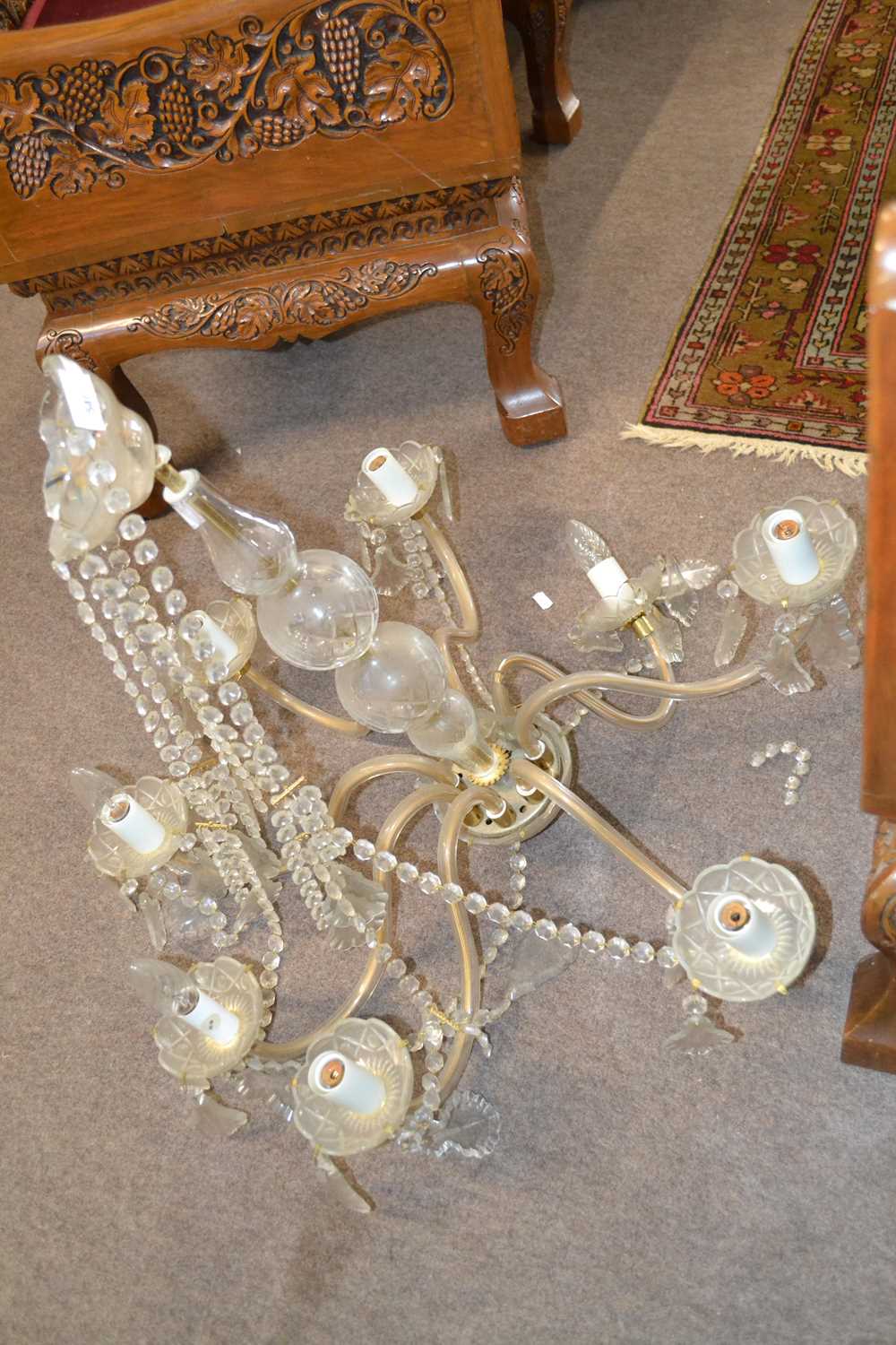 Early 20th Century glass mounted eight branch chandelier, 70 cm wide (a/f) - Image 2 of 2