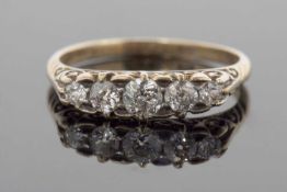 Antique five stone diamond ring featuring five graduated old cut diamonds 0.40ct approx, stamped 18,